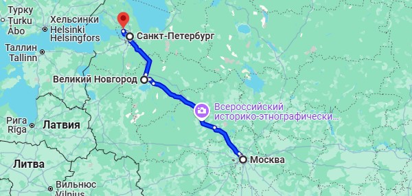 Маршрут через Санкт Петербург и Сестрорецк в Выборг